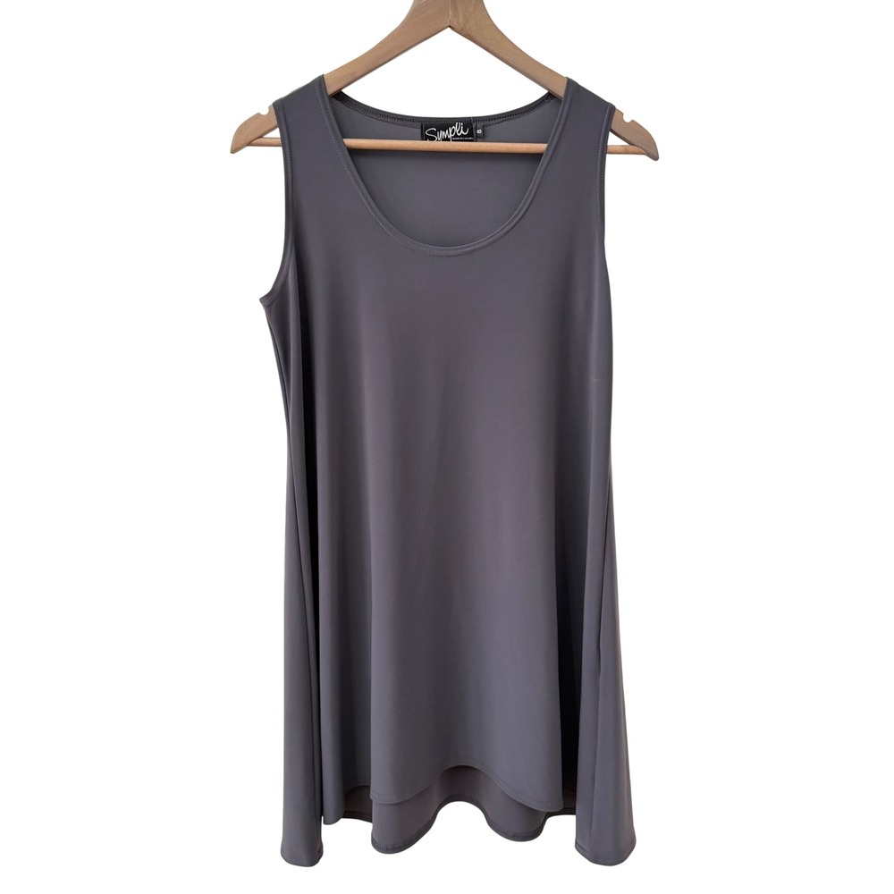 Sympli‎ Tunic Top 8 Gray Sleeveless Scoop Neck A-Line Jersey Knit